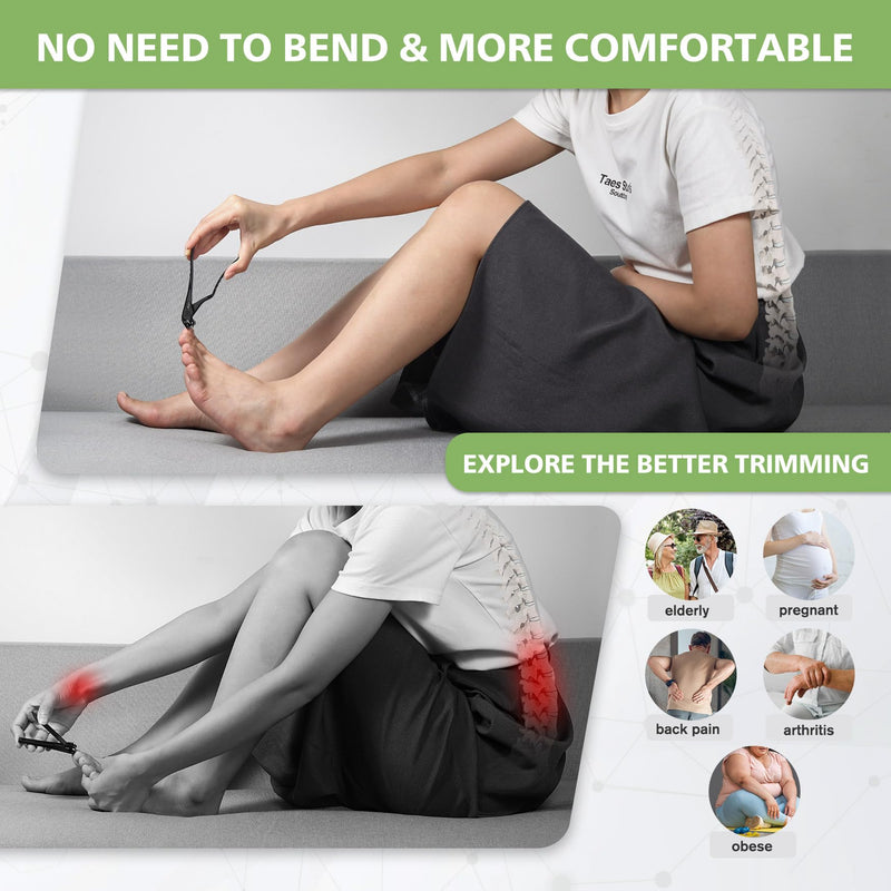 BALUCA Ergonomic Nail Clipper for Seniors - Toenail Clipper for Thick Toenails and Fingernails, Long Handle Nail Clippers with Catcher (Black, Long Handle) Black - BeesActive Australia