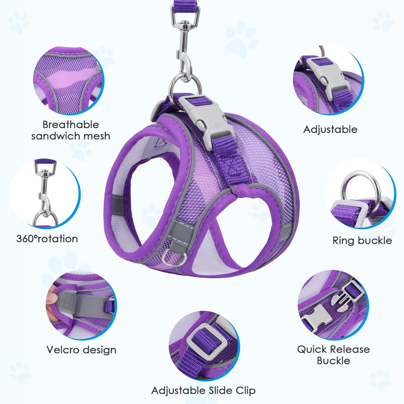 Brifit Cat Harness with Leash, Cat Harness, Cat Leash with Reflective Stripes and Breathable Mesh, Adjustable Cat Chest Harness, Soft Harness for Cats, Kittens, Dogs, Upgraded Purple XS - BeesActive Australia