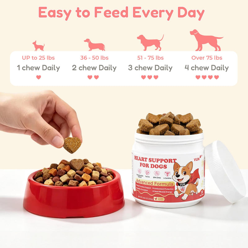 VUN Dog Heart Supplements–Dogs Cardio Support Soft Chews with CoQ10,Cardiovascular & Antioxidant Support with L-Carnitine for Senior Dogs Vitality& Energy Support,100 Counts