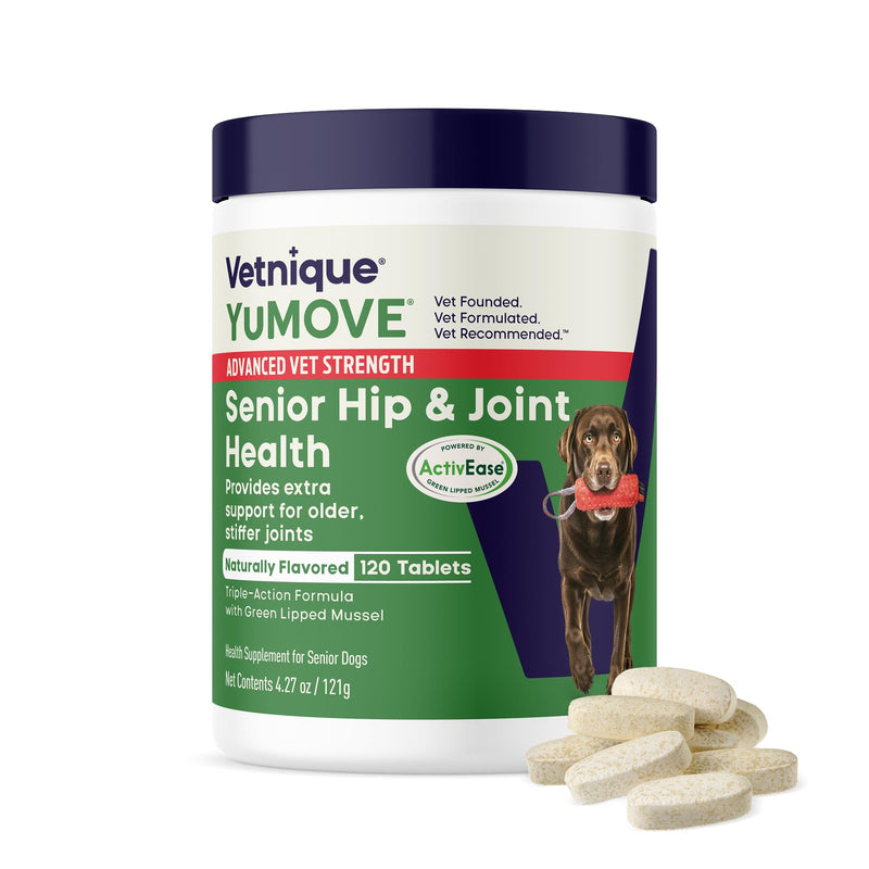 YuMOVE Senior Dog Joint Supplement, Advanced Vet Strength Hip & Joint Supplement for Dogs - Glucosamine, Hyaluronic Acid, Omega 3, Fish Oil & ActivEase Green Lipped Mussels, 120ct Chewable Tablets