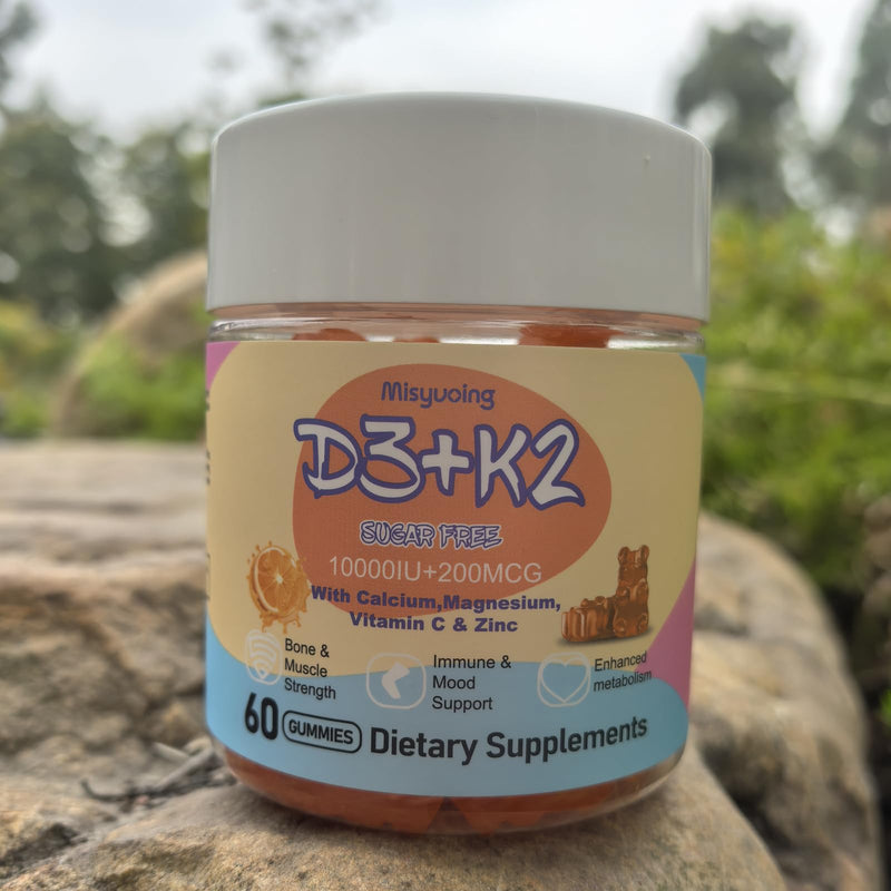 Vitamin D3 K2 Gummies,Vitamin D3 10000 IU with K2 200mcg,VitaminC,Calcium,Magnesium,Zinc,Support for Bones,Joints,Muscles,Nerves,and Immune System (60,Orange,Sugar-Free) Orange