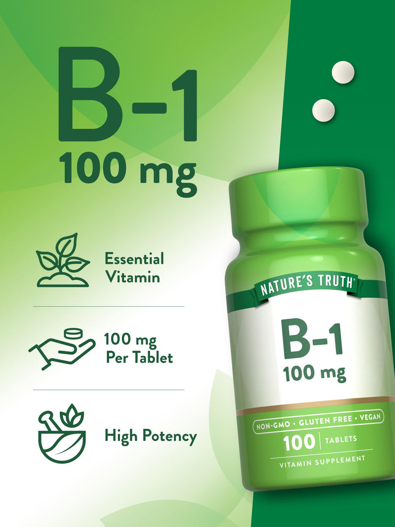 Nature's Truth Vitamin B1 100mg (Thiamine) | 100 Count | Vegan, Non-GMO & Gluten Free Supplement 100 Count (Pack of 1)