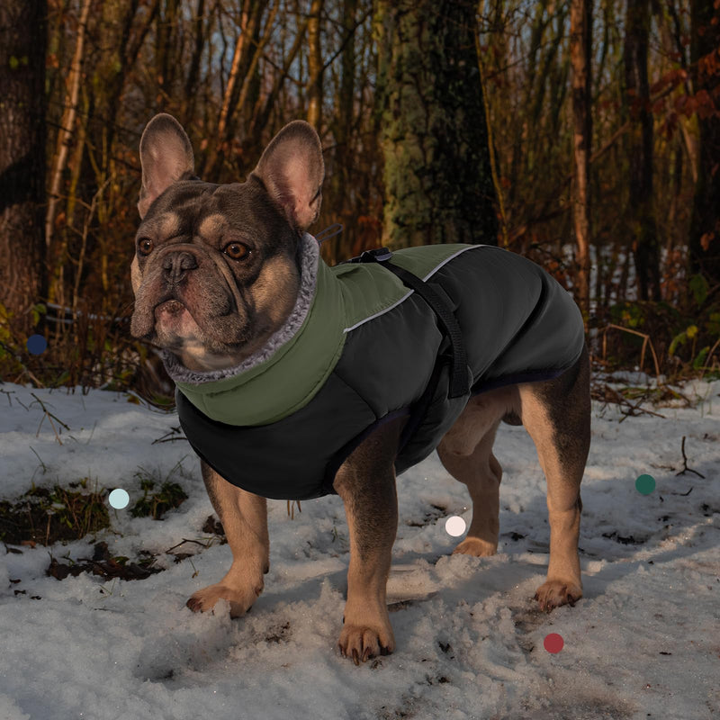 IECOii Extra Warm Dog Coat Reflective Adjustable Dog Jacket Dog Winter Coat with Buckle Fleece Turtleneck Dog Jacket for Cold Weather Soft Winter Coat for Small Medium Extra Large Dogs X-Large(Chest:24.4-29.9 in) Army Green - BeesActive Australia