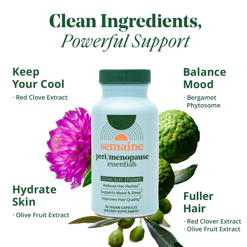 Semaine Peri/Menopause Essentials, 30 Ct. - Fuller Hair, No More Hot Flashes, Hormone Balance, Better Sleep & More - Clinically-Studied, Non-Hormonal Formula - BeesActive Australia