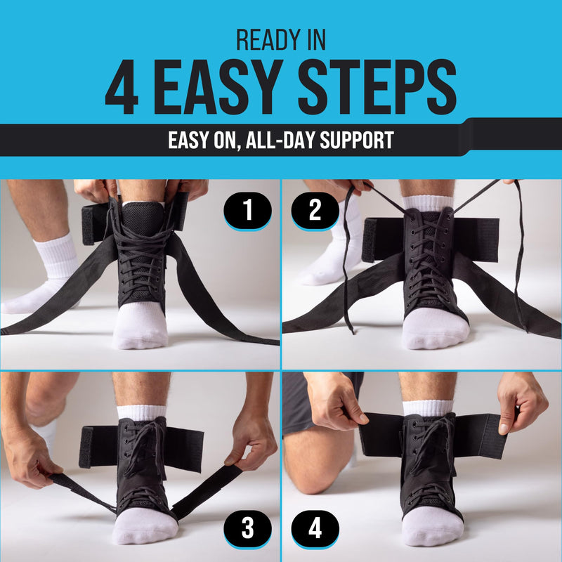 Z ATHLETICS Ankle Brace for Women & Men - Lace Up Adjustable Support with Side Stabilizers for Sprained Ankle, Achilles Tendonitis Relief | Basketball, Volleyball, Running & Sports Recovery Black Medium