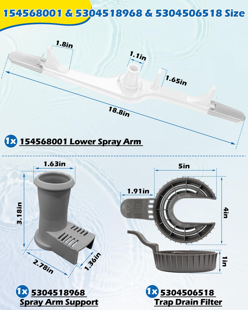 154568001 Dishwasher Lower Spray Arm Set-Complete with 5304518968 Support & 5304506518 Filter-Compatible with Frigidaire Kenmore Dishwasher Bottom Lower Spray Arm 154414101 154250901 5304517203 - BeesActive Australia