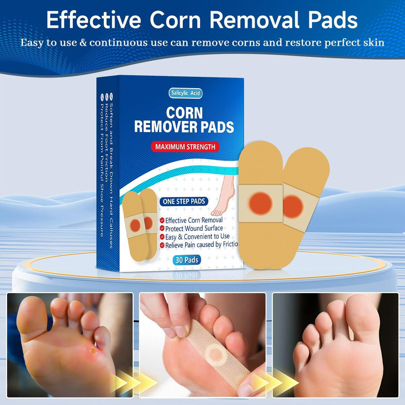 QIYANA Maximum Strength Corn Remover Pads for Toes - 40% Salicylic Acid Medicated Patches for Feet, Breathable All-Day Wear, Fast-Acting Hard Skin Treatment (30 Count) 30 Count (Pack of 1) - BeesActive Australia