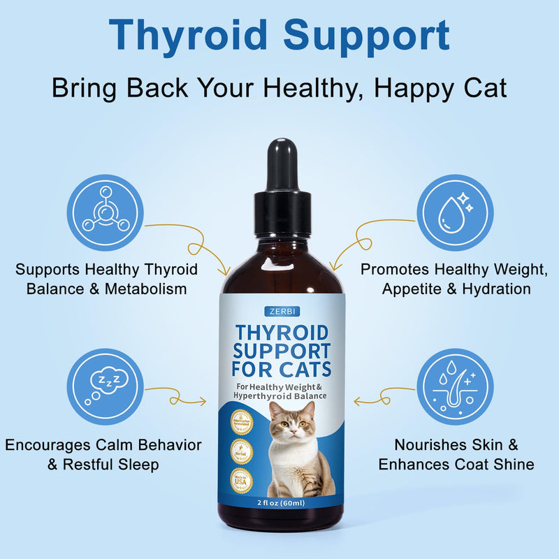 Thyroid Support for Cats, Cat Weight Gainer, Feline Metabolic Health Supplement, with Bugleweed, Lemon Balm & Motherwort - 2 oz Liquid Formula