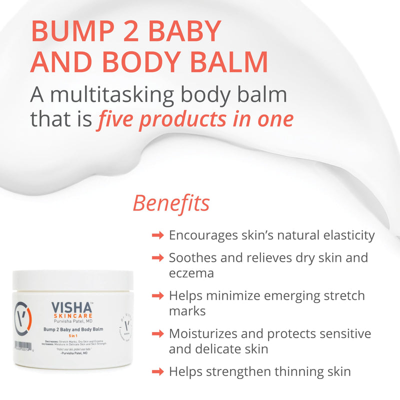 Visha Skincare Bump 2 Baby 5 in 1 Multitasking Body Balm, Soothes and Relieves Dry, Itchy Skin and Stretch Marks, Safe to Use During Pregnancy and Nursing and for Baby Massage 10 oz 10 Ounce (Pack of 1) - BeesActive Australia