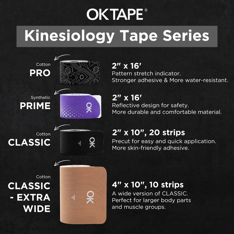 OK TAPE Extra Wide Kinesiology Tape, Precut K Tape Strips, Elastic Physical Therapy Athletic Tape for Pain Relief & Joint Support | Back, Shoulder, Knee (4" x 10" - 10Pcs) Beige 1 Roll