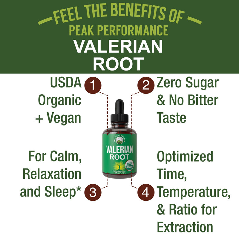 USDA Organic Valerian Root Liquid Drops Supplement. Vegan Extract Tincture for Relaxation, Sleep, Calm. Great Alternative to Valerian Capsules. Zero Sugar, Gluten Free Supplements for Women and Men - BeesActive Australia