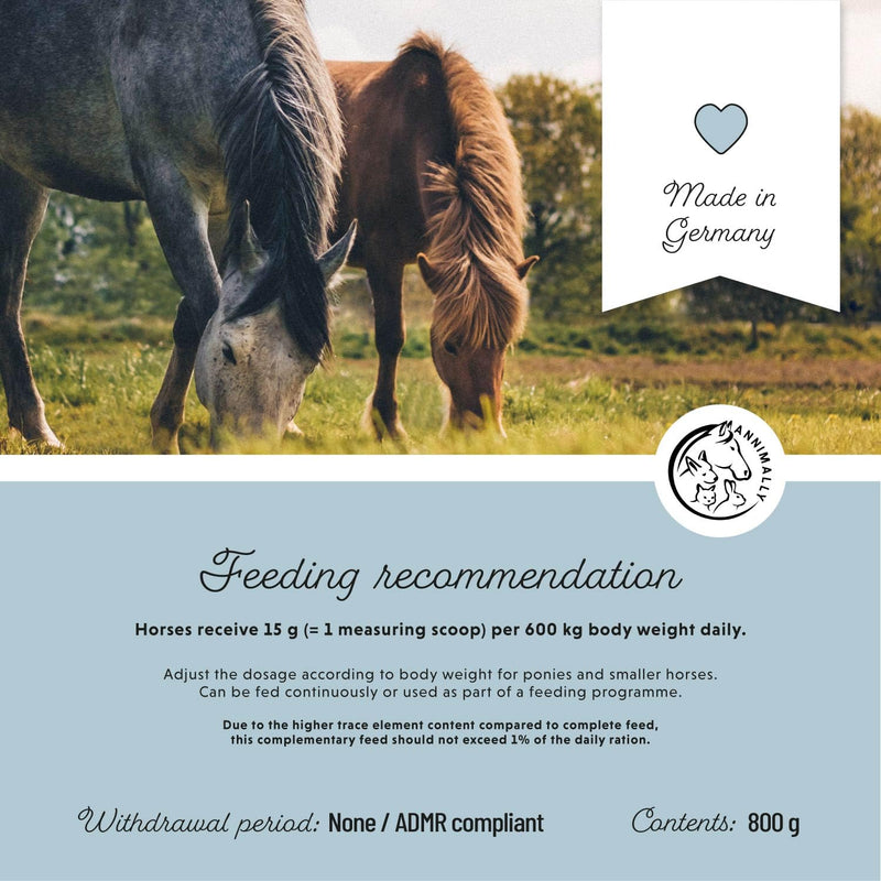 Annimally Vitamin E, Selenium & Lysine for Horses 800 g - Daily Supplement Powder for Muscle Support with Vitamin E, Selenium & Lysine, Made in Germany