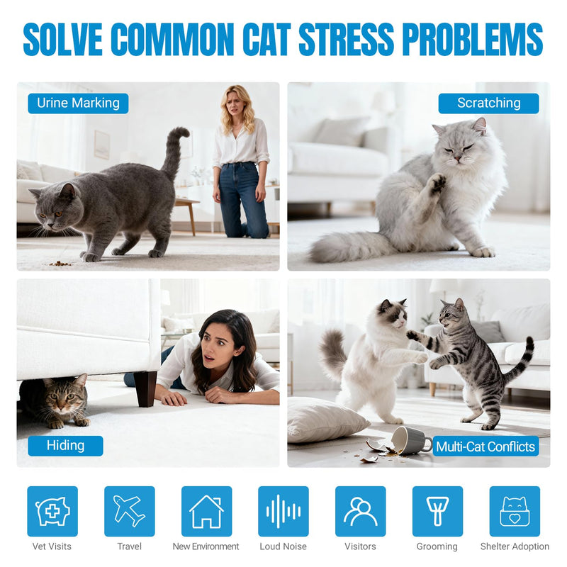 Cat Calming Diffuser Pheromones Effectively Relieve Anxiety Stress Cat Pheromones Calming Diffuser Refill Comfort for Cats Reduce Fighting Spraying Scratching Calm Relaxing, 2 Diffuser + 4 Refills