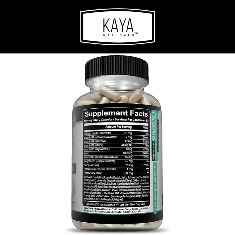 Kaya Naturals - Natural Herbal Stress Relief Support Vitamin Supplement to Relax and Calm The Mind - Boost Mood - Happy Pills - Anxiousness Support - 30 Capsules (Pack of 2) 30 Count (Pack of 2)