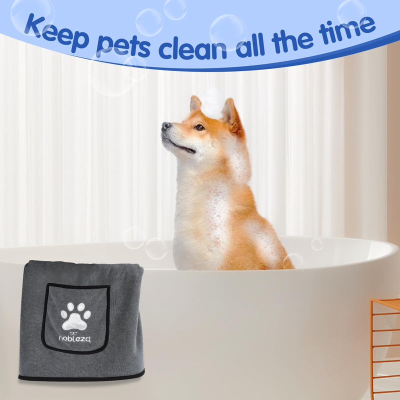 Nobleza dog towel, microfiber dog towel, extra absorbent dog towel, soft and durable premium dog drying towel, quick-drying, 106 x 66 cm for all dogs and cats, dark gray L106 x W66 cm - BeesActive Australia