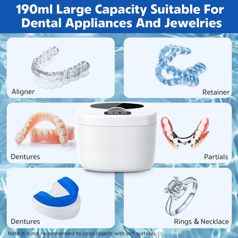 Professional Ultrasonic Retainer Cleaner Retainer Cleaning Machine - 45kHz Ultrasonic Cleaning, Suitable for Denture Mouth Guard Aligner Dental Trays M - BeesActive Australia