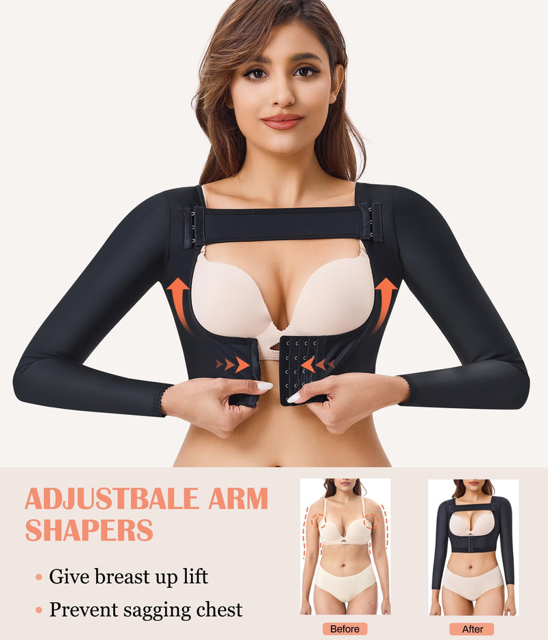 LANCS Women Upper Arm Shaper Post Surgical Compression Sleeves Slimmer Tops Posture Corrector Vest Shapewear Black 3X-Large