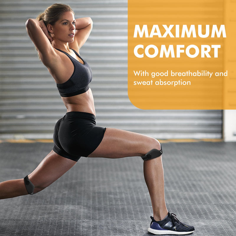 Silicone Patellar Tendon Support Strap 2-Pack, Knee Brace for Women Men, Adjustable Non-Slip Patella Band Support (Black) Black - BeesActive Australia
