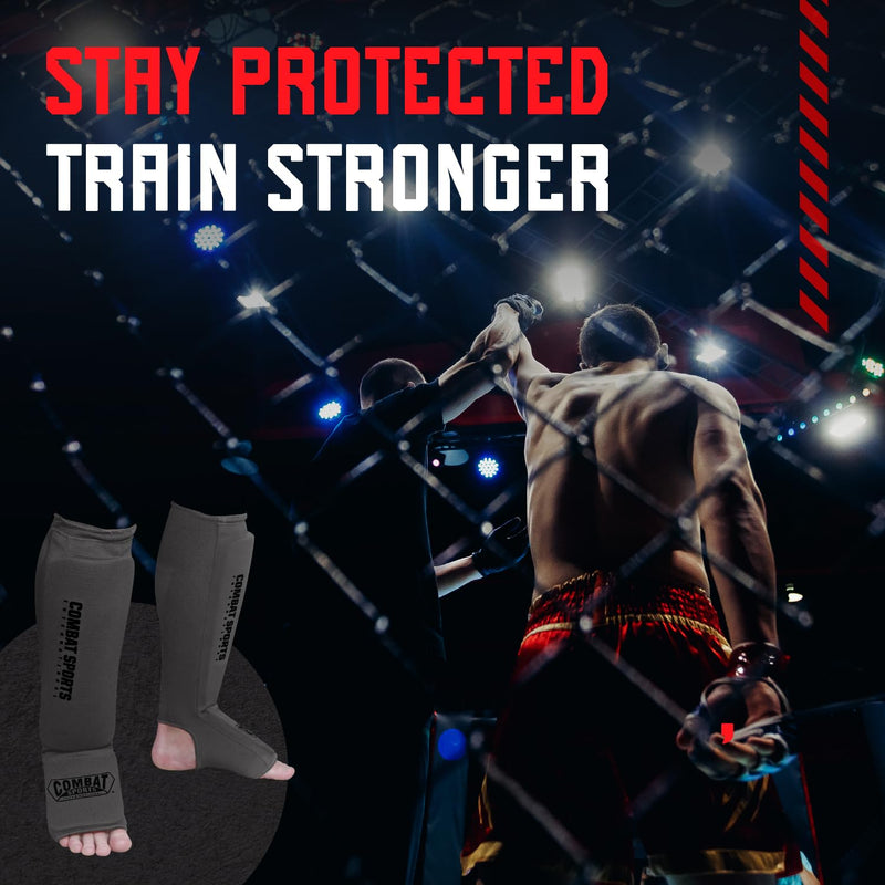 Combat Sports Shin & Instep Padded Guards, Elastic, Impact-Absorbing Shin Guards with Snug Support, Ideal for MMA, Muay Thai, and Martial Arts, Washable MMA Gear for Men and Women Medium Gray