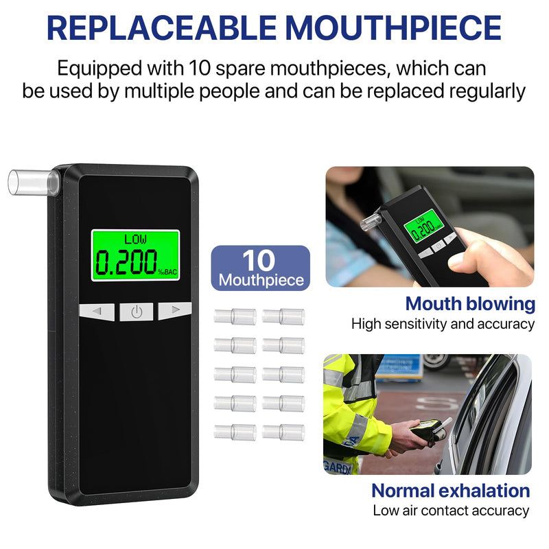 Breathalyzer,Upgrade Professional-Grade Accuracy Alcohol Tester with Digital Blue LCD Display for Home or Party Use with 10 Mouthpieces - BeesActive Australia