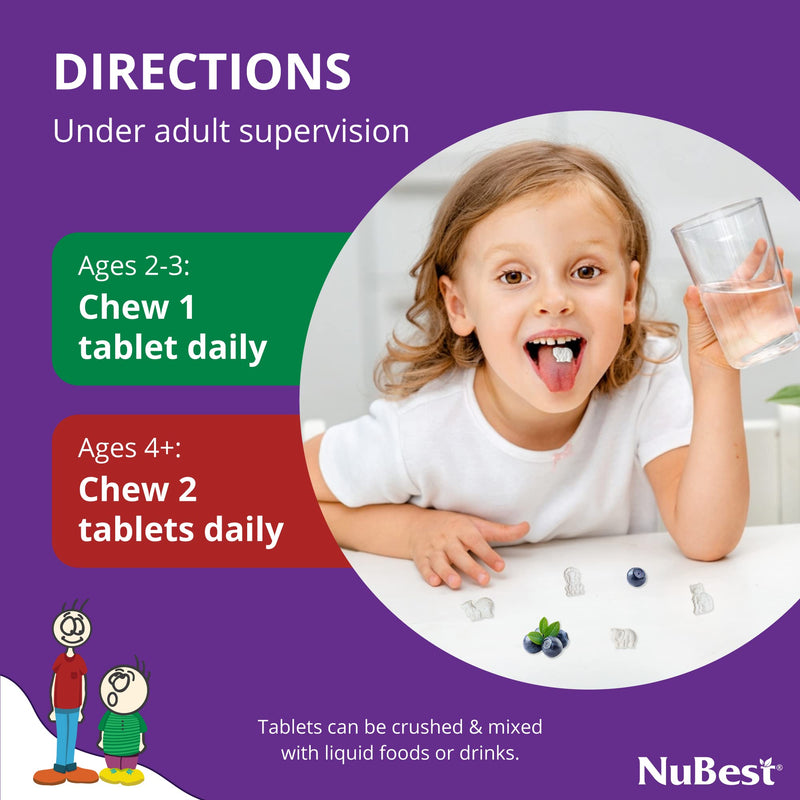 NuBest Tall Kids - Multivitamins & Minerals for Age 2 to 9 - Bone Strength & Immunity Support - Helps Kids, Toddlers Healthy - Animal Shapes - 60 Chewable Berry Tablets | 1 Month Supply Mixed Berries 60 Count (Pack of 1)