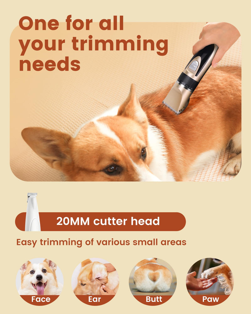 2 in 1 Dog Grooming Kit, Low Noise Rechargeable Dog Clippers for Grooming, Cordless Dog Grooming Clippers and Dog Paw Trimmer, Dog Shavers for Grooming Small Dogs Cats Animals Gold - BeesActive Australia