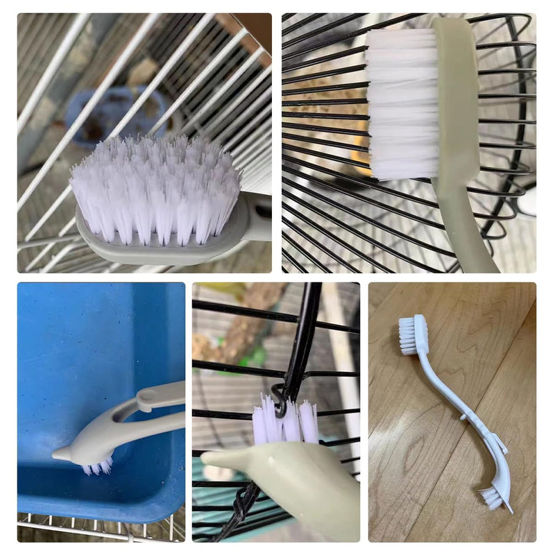 MANON ROSA Bird Cage Cleaner with Two Brush Heads Long Handle Tool for Cleaning Bird Parrot Cages Kennels Perches - BeesActive Australia