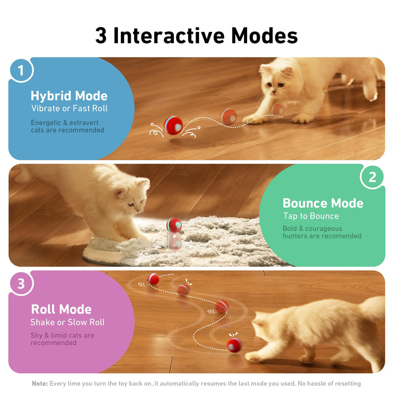 Cheerble 【2025 Upgrade】 Interactive Cat Ball Toy, Wicked Ball M3, Automatic Moving Ball Toy for Indoor Cat Kitten, Smart Anti-Depression Pet Toy Fun Gift with Light Red - BeesActive Australia