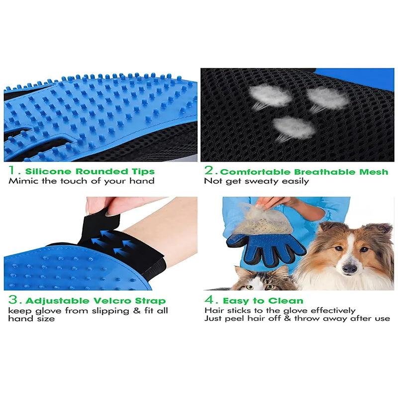 Pet Hair Removal Glove - Gentle Pet Grooming Glove Brush - De-shedding Glove Grooming Glove for Dogs, Cats, and Horses with Long/Short/Curly Hair | Pet Hair Removal Glove - 1 Pack (Right Hand), Blue - BeesActive Australia