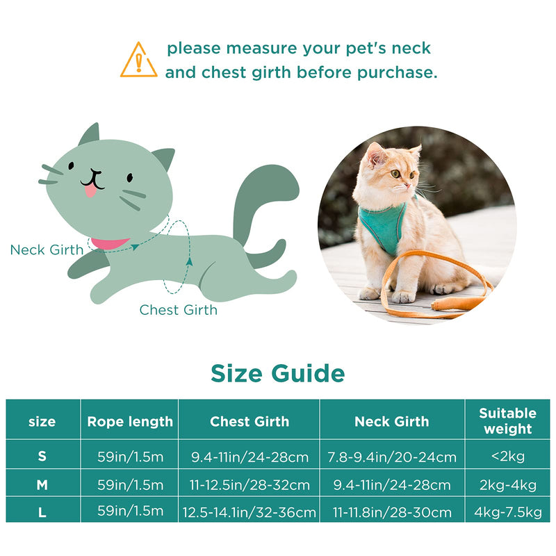 GeeRic cat harness, escape-proof cat harness, cat vest with leash, adjustable harness for small cats, escape proof cat harness set with reflective stripes S green orange - BeesActive Australia