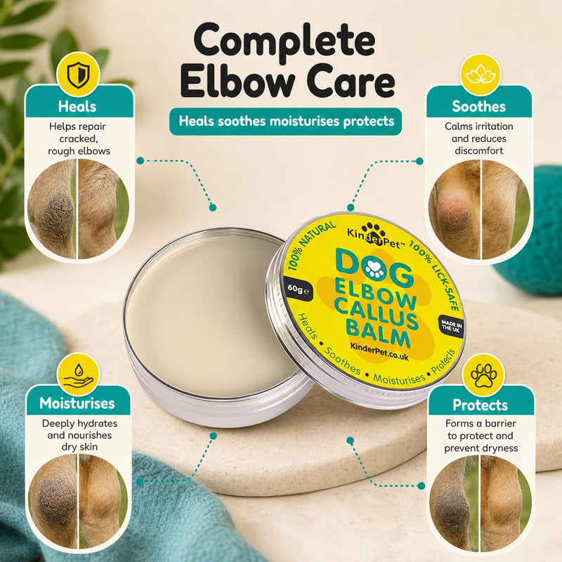 Dog Elbow Callus Balm Treatment Heal Soothe Moisturise Protect Cracked Dry Hard Damaged Rough Skin Lick-Safe 100% Organic All Natural Made in the UK 60g