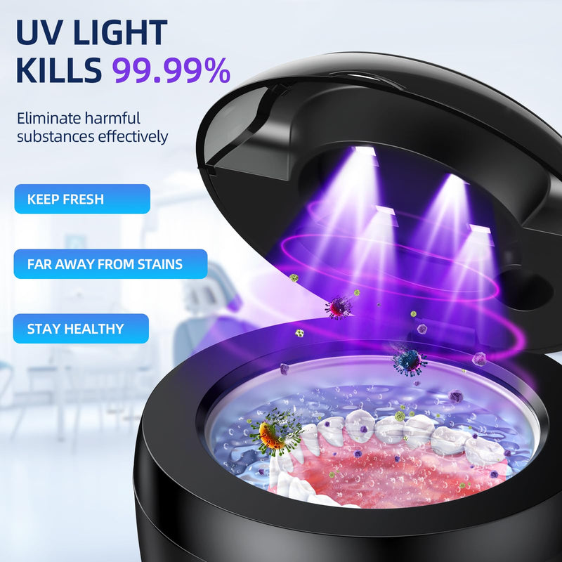 Dental Ultrasonic Retainer Cleaner Machine, 45kHz Ultrasonic Denture Cleaner with 200ML Capacity & 4 Modes for Dental Cleaning Pod, Aligners, Mouthguards, Retainers, Jewelry Black - BeesActive Australia
