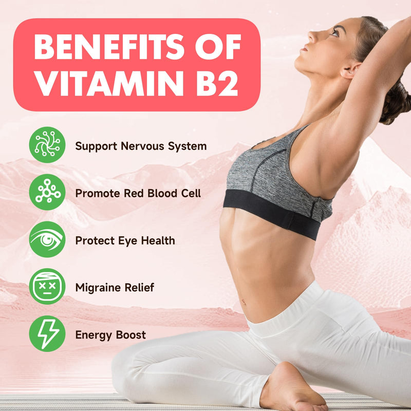 MEENCCD 2 Pack Vitamin B2 Gummies Riboflavin 400mg Supplement with Magnesium for Kids & Adults, B2 Gummies for Migraine Relief Support, Vegan, Sugar-Free, Raspberry Flavor, 120 Count 60 Count (Pack of 2)