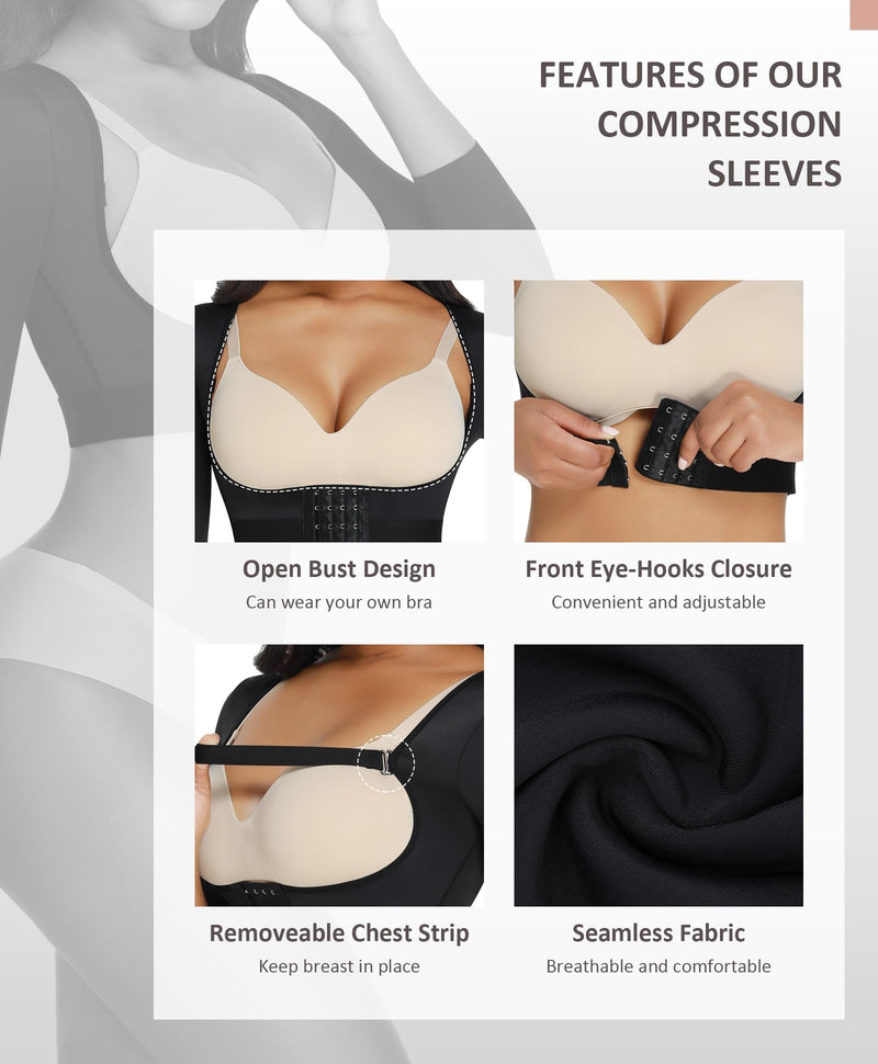 FeelinGirl Upper Arm Shaper for Women Faja Post Surgery Slimming Compression Sleeves Arm Lipo Compression Garments Small Black