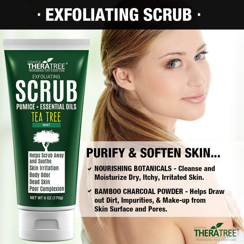 Tea Tree Oil Exfoliating Scrub with Bamboo Charcoal, Neem Oil & Natural Pumice by Oleavine TheraTree - BeesActive Australia