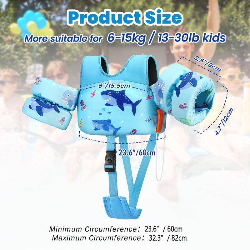 HeySplash Toddler Swim Vest, Toddler Floaties Fit 13-30 Lbs, Puddle Kids Jumper with Adjustable Strap, Pool Float Jacket Arm Floaties Baby Floatie Water Wing, Pool Sea Swimming Aid A-6-15kg Shark - BeesActive Australia