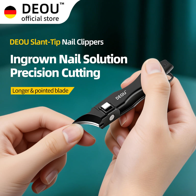 DEOU Ingrown Toenail Clippers with Nail File, Premium Stainless Steel Oblique Cutter, Anti-Splash One-Piece Casting, Manicure Tool with Keyhole, Gift Box for Thick/Hard/Fungal Nails Black Diagonal Scissors