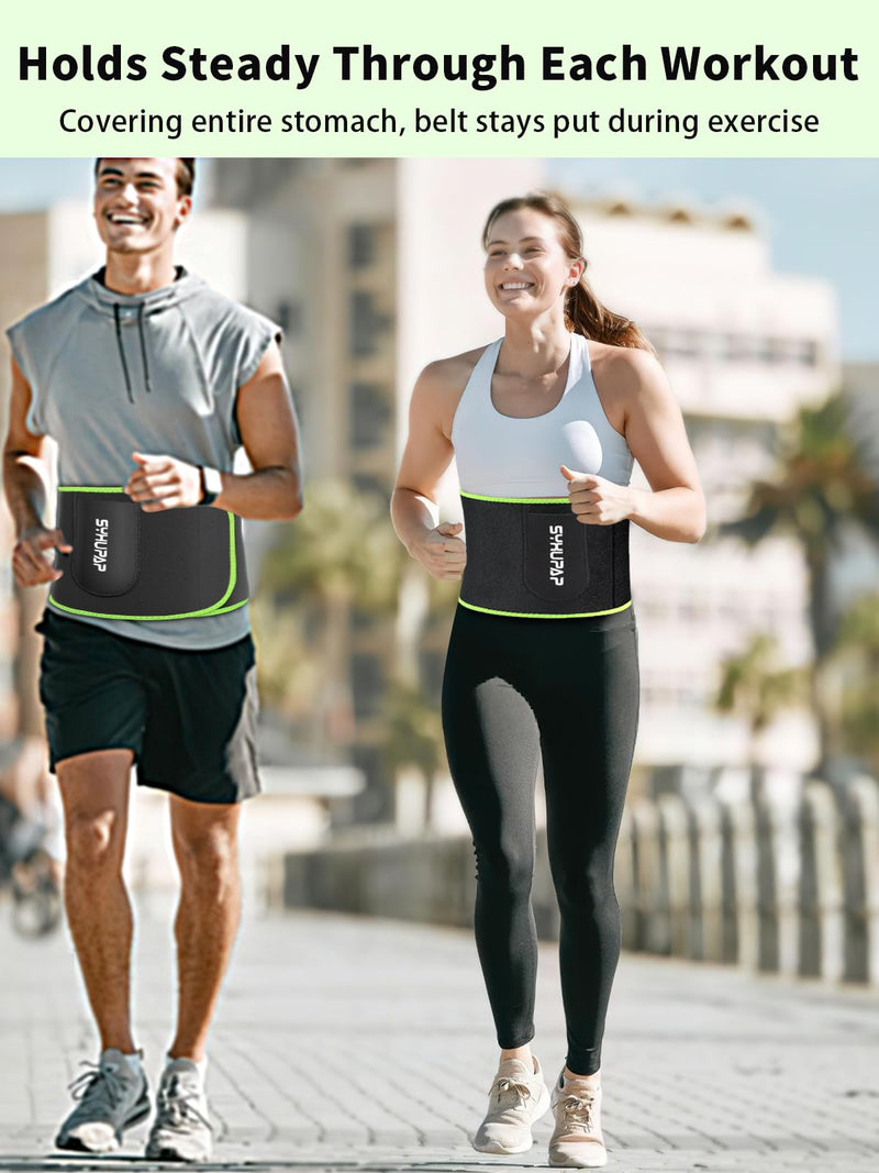 SYXUPAP Waist Trimmer Wrap, Waist Trainer for Women and Men, Sweat Band Waist Trainer for High-Intensity Training Workouts 2pc Green Medium