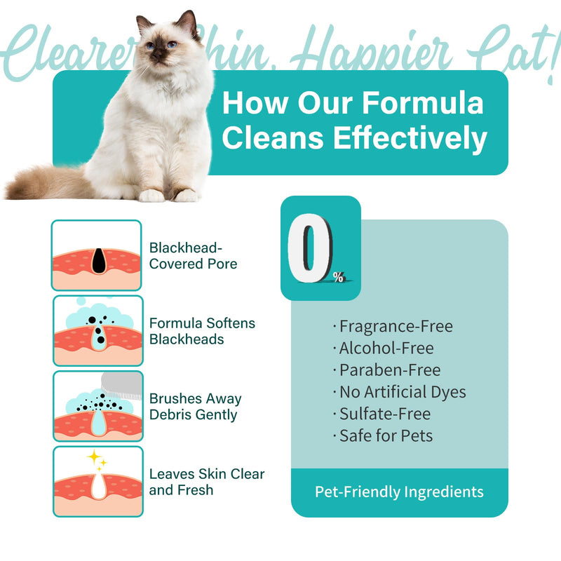 Cat Chin Acne Cleaner - No-Rinse Blackhead & Pimple Solution with Applicator Brush, Mild Formula for Feline, Safe for Sensitive Skin (2 fl. oz) - PawsPlanet Australia