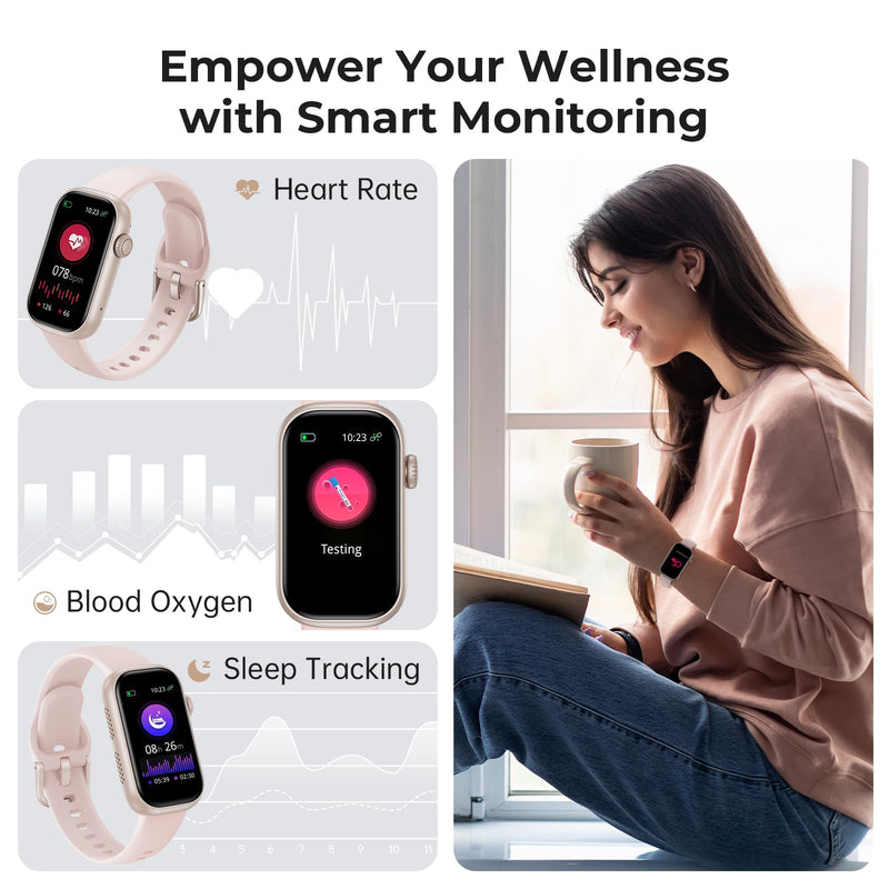 Fitness Tracker for Men Women, 24/7 Heart Rate, SpO2 and Sleep Monitor Health Watch, Calorie Step Counter Fitness Watch IP68 Waterproof Smart Watch for Android and iOS, Blush Pink