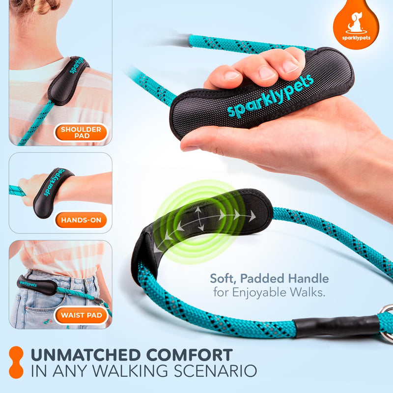 SparklyPets - Bungee Rope Handsfree Leash for 1 Dog - Demovable Slip Lead - Waist or Hip Belt Leash for Dog Walking, Running, Carnicross - Medium & Large Breeds Teal Crossbody & Waist Bungee Leash -10.5 Ft - BeesActive Australia