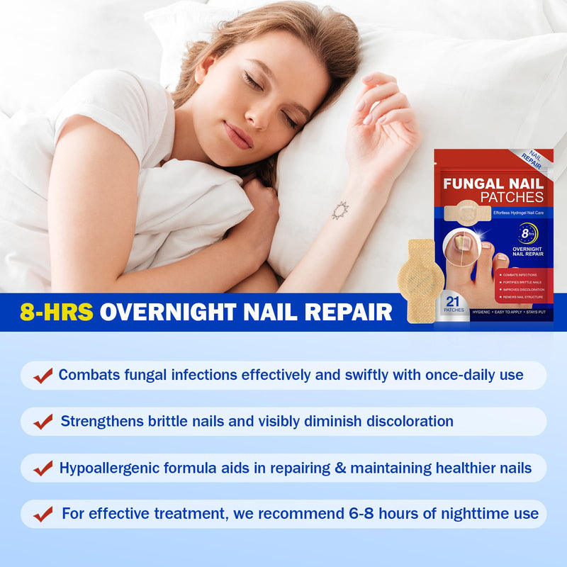 Fungal Nail Patches for Toenails (42 pcs), Fungal Nail Patches Extra Strength, Nighttime Repair Pads for Weak and Damaged Nails, Restore Discoloration and Thickness, Easy To Use
