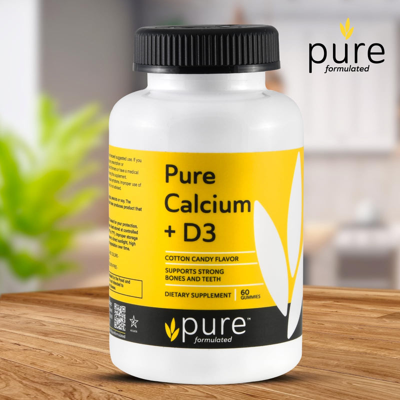 Vegan Calcium with Vitamin D3 Strong Bone & Teeth Support Calcium with 1000 IU D3 Gummies for Adults & Kids, Kosher, Gluten-Free, Dairy-Free, 60 Gummies calcium + D