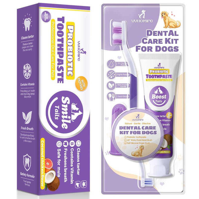 Natural Coconut Oil Dog & Cat Toothpaste for Fresh Breath 3.52oz Premium Dog Oral Care Kit 2.46oz
