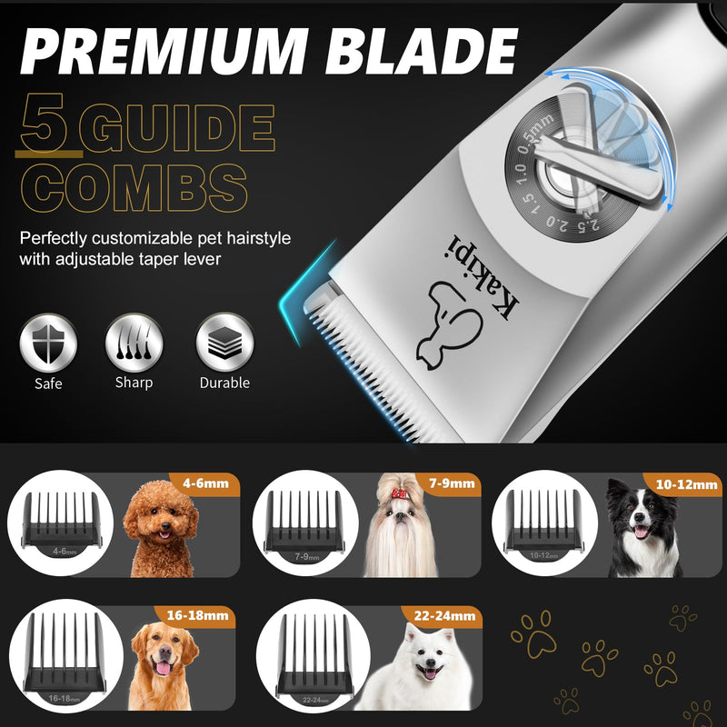 3 in 1 Low Noise Dog Clippers for Grooming, Adjustable Dog Grooming Kit for Thick Hair, IPX7 Waterproof Pet Grooming Supplies with Paw Trimmer and Scissors, for Large & Small Dog Sliver - BeesActive Australia