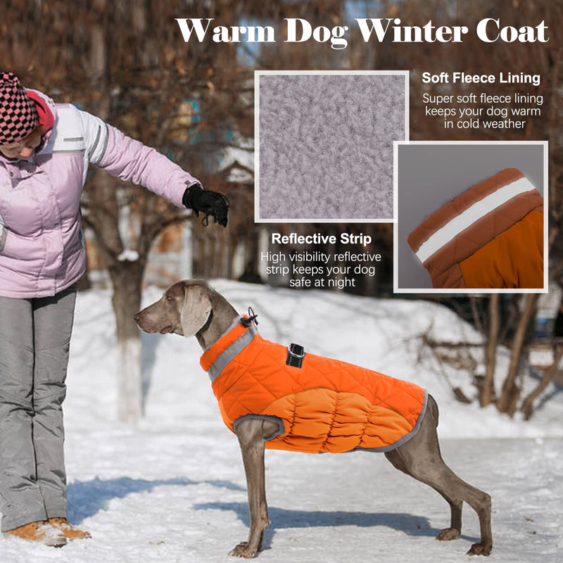 Lelepet Warm Dog Winter Coat Dog Coat Dog Cold Weather Coats Windproof Reflective Turtleneck Fleece Dog Jacket with Harness Thick Dog Fleece Vest Large Dog Coat, Dog Coats for Small Medium Large Dogs Orange - BeesActive Australia