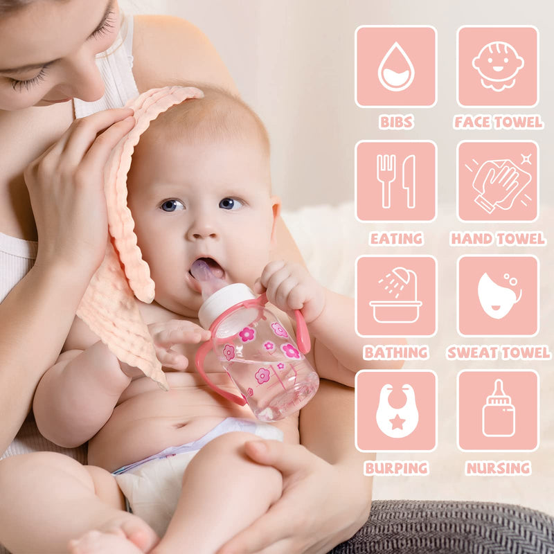 MUKIN Baby Washcloths and Burp Cloths, Soft Absorbent Towels for Newborns, 6 Pack, 12x12 Inches (Pink) Pink - BeesActive Australia