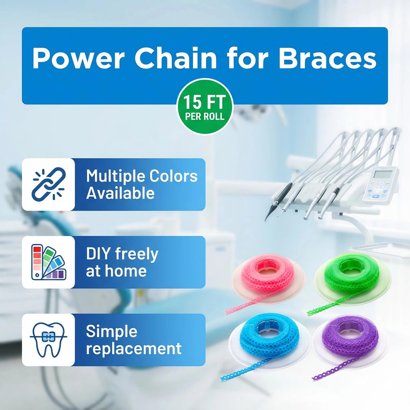 4 Rolls Power Chain for Braces with Changing Kit (Orthodontic Pliers and Probe), Continuous Rubber Braces Power chains, DIY Dental Braces Color Change at Home (Blue, Green, Pink, Purple) - BeesActive Australia
