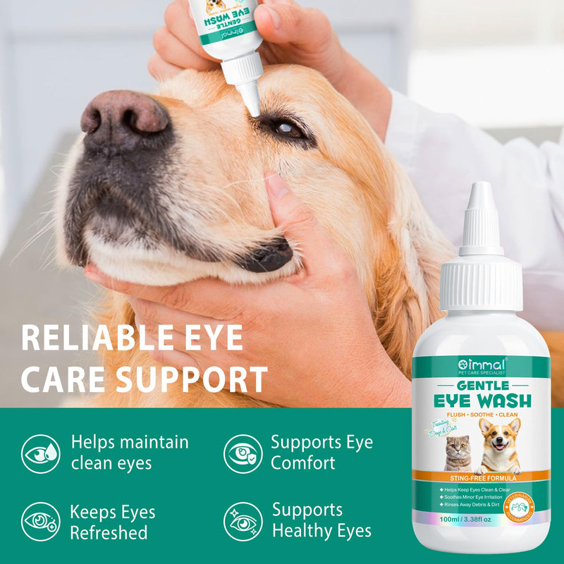 Dogs & Cats Eye Drops for Infection, 100ml Tear Stain Remover, Dog Eye Wash Clear Solution to Flush and Soothe Eye Irritations, Gentle Clear eye Mucus