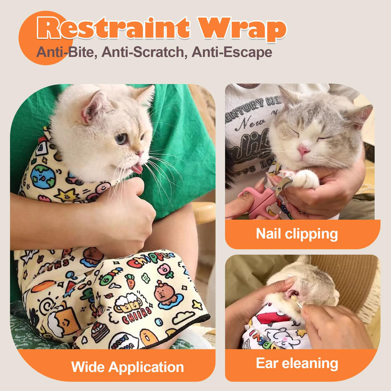 Cat Grooming Wrap, Cat Wrap Self-Adherent, Anti-Scratch Anti-Bite, Anti-Escape Grooming Bag for Cats Nail Clipping, Ear Cleaning, and Teeth Brushing (19.7 × 19.7" Paw Prints) 19.7 × 19.7" Paw Prints - BeesActive Australia